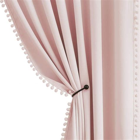 pink curtains with pom poms|blackout curtains with pom poms.